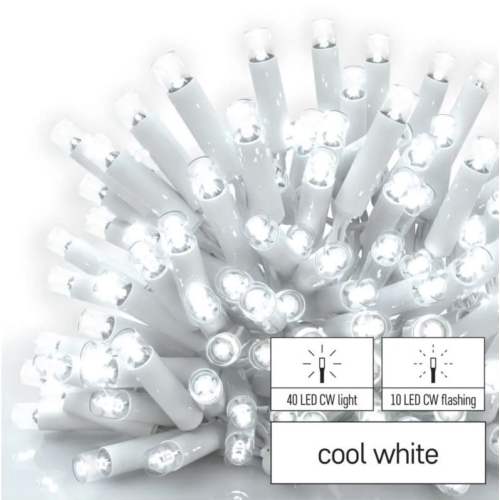 Jégcsapfüzér Kiegészítő. Fehér vezetékes, Hideg fehér fényszínű 40+10LED sziporkázó 3m x 0,4m